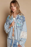 POL Printed Woven Mix Raw Hem Jacket with Lace Detail