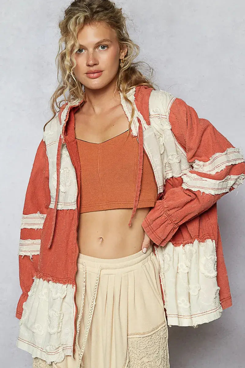 POL Raw Hem Color Block Hooded Jacket Hauptbild