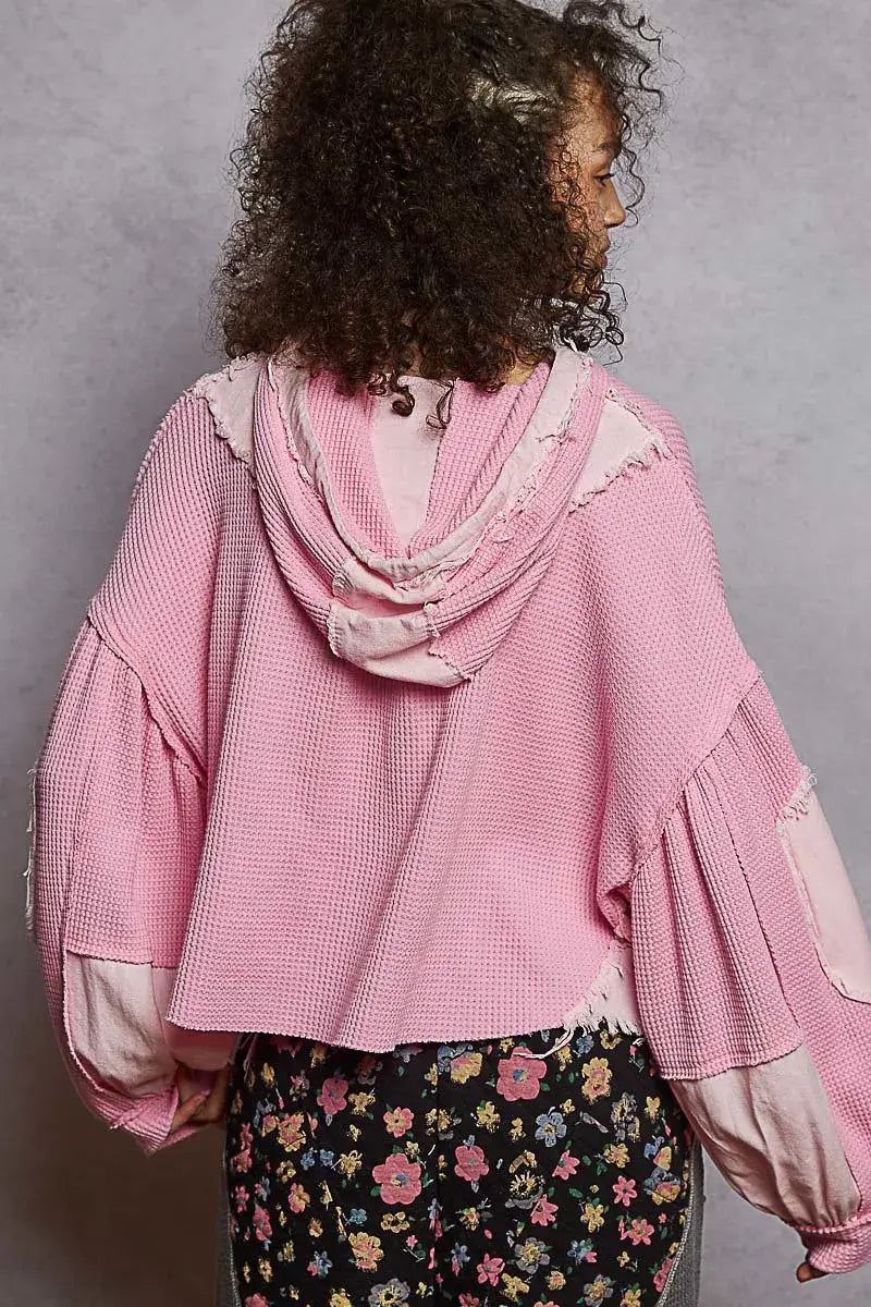 POL Raw Hem Cropped Hooded Jacket