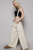 POL Raw Hem Studded Knee Patches Cargo Overalls