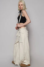 POL Raw Hem Studded Knee Patches Cargo Overalls