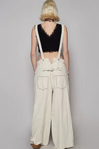 POL Raw Hem Studded Knee Patches Cargo Overalls