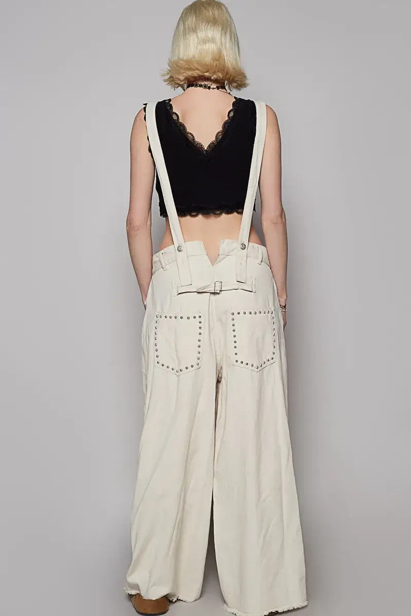 POL Raw Hem Studded Knee Patches Cargo Overalls
