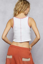 POL Round Neck Cropped Tank with Embroidered Detail