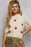 POL Round Neck Strawberry Patch Sweater with Shirring Shoulder