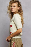 POL Round Neck Strawberry Patch Sweater with Shirring Shoulder