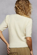 POL Round Neck Strawberry Patch Sweater with Shirring Shoulder