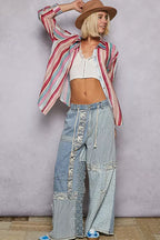 POL Striped Button-Down Oversized Shirt