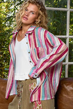 POL Striped Button-Down Oversized Shirt