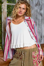 POL Striped Button-Down Oversized Shirt