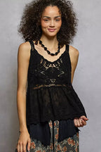 POL V-Neck Crochet Tank with Floral Embroidery Detail