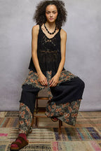 POL V-Neck Crochet Tank with Floral Embroidery Detail
