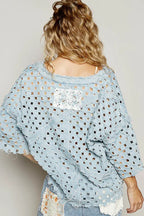 POL V-Neck Short Sleeve Top with Laser Cut Detail