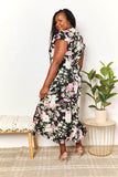Perfee Floral Flutter Sleeve Tie-Waist Split Dress