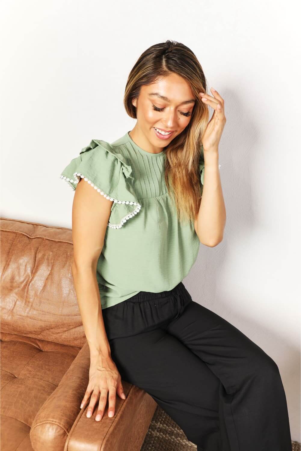 Pleated Flutter Sleeve Blouse - Stylish & Versatile