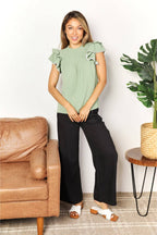 Pleated Flutter Sleeve Blouse - Stylish & Versatile