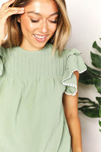 Pleated Flutter Sleeve Blouse - Stylish & Versatile