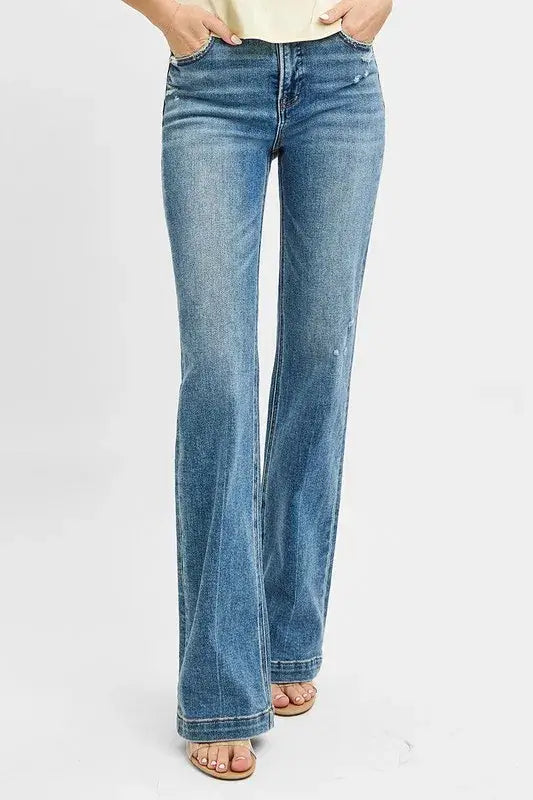 RISEN Full Size Distressed Detail Bootcut Jeans Plus Size