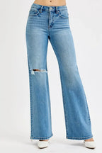 RISEN Full Size Distressed Wide Leg Jeans Plus Size