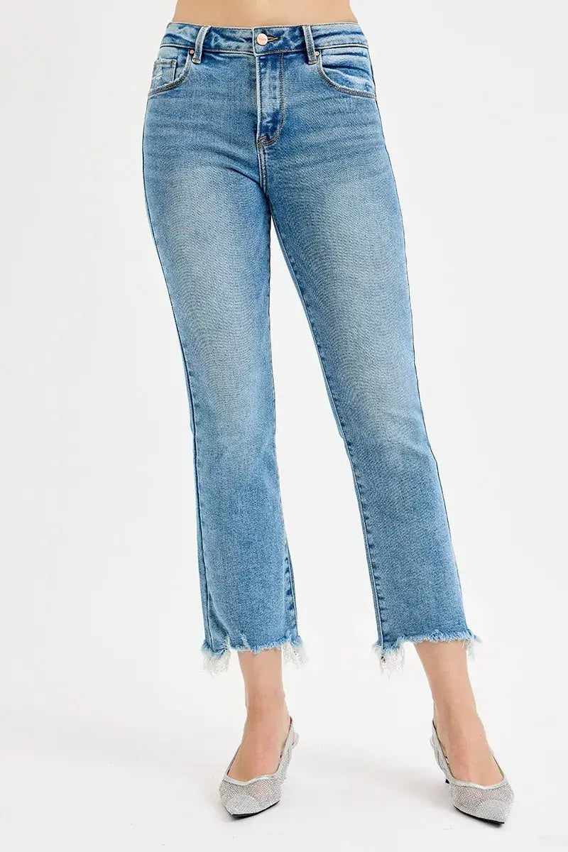 RISEN Full Size High Rise Crop Straight Slim Jeans Plus Size