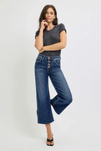 RISEN Full Size High Rise Crop Wide Button Up Jeans Plus Size