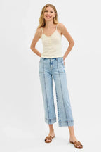 RISEN Full Size High Rise Crop Wide Front Seam Detailed Jeans Plus Size