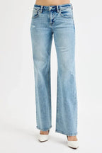 RISEN Full Size Low Rise Ankle Boyfriend Distressed Jeans Plus Size