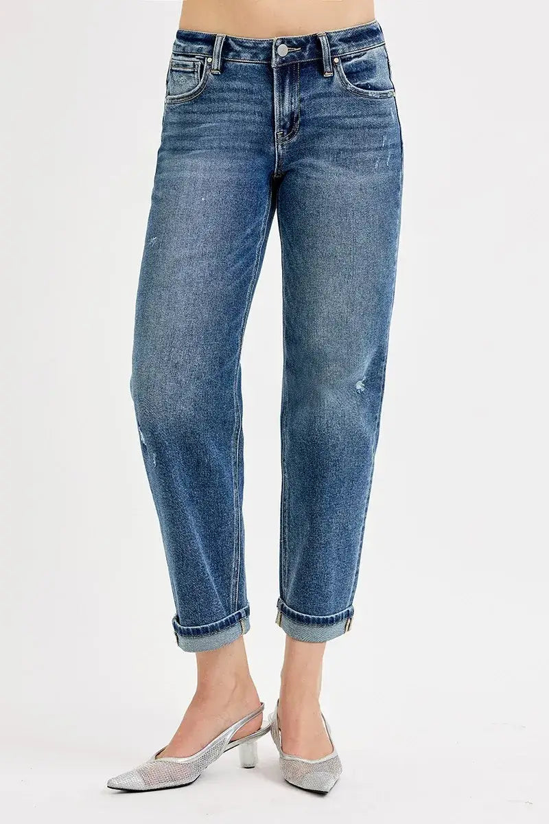 RISEN Full Size Low Rise Crop Boyfriend Jeans Plus Size