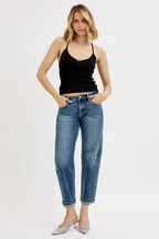 RISEN Full Size Low Rise Crop Boyfriend Jeans Plus Size