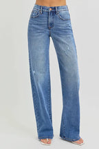 RISEN Full Size Tummy Control Elastic Band High Rise Wide Jeans Plus Size