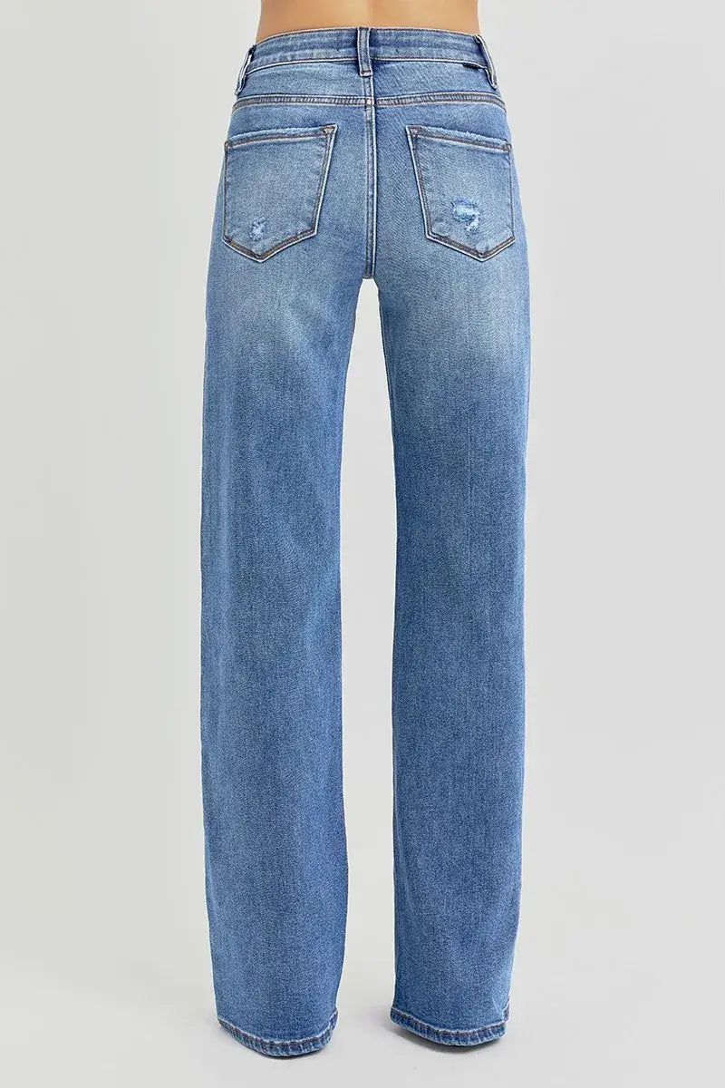 RISEN Full Size Tummy Control Elastic Band High Rise Wide Jeans Plus Size