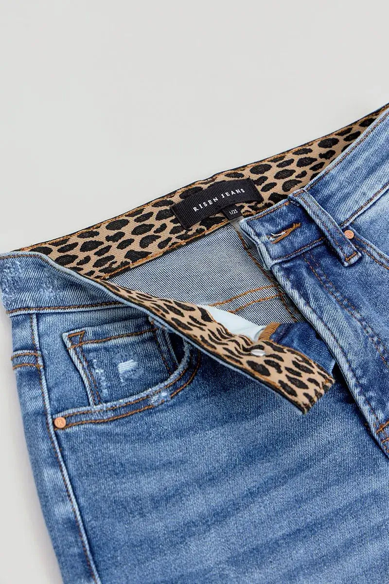 RISEN Full Size Tummy Control Elastic Band High Rise Wide Jeans Plus Size