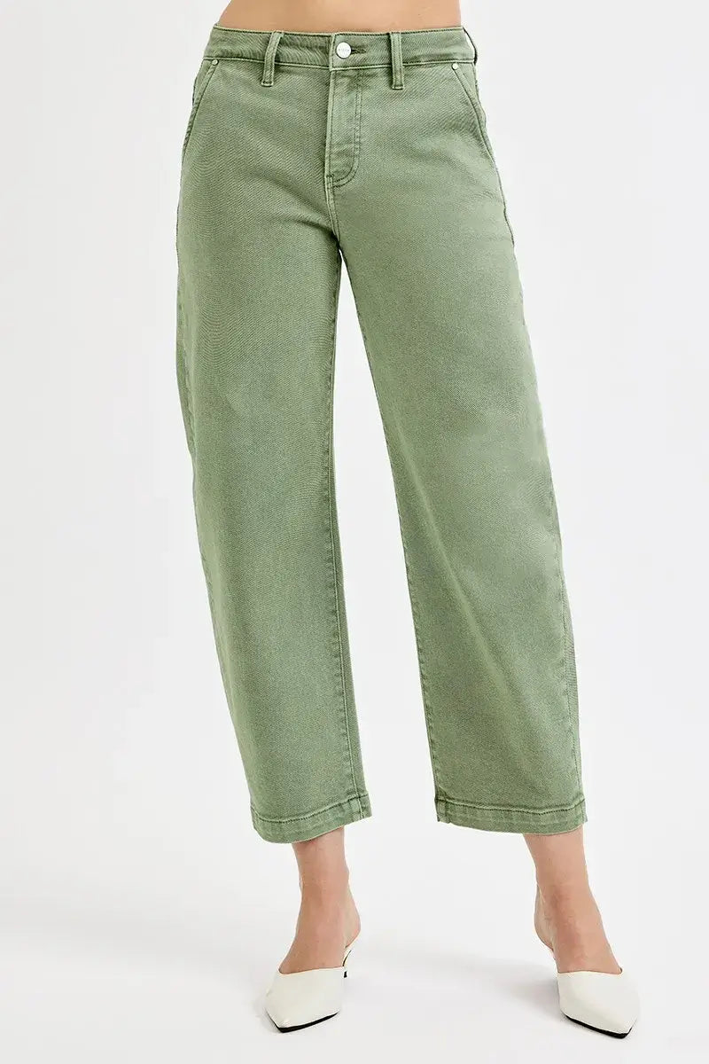 RISEN Full Size Tummy Control High Rise Crop Barrel Jeans Plus Size