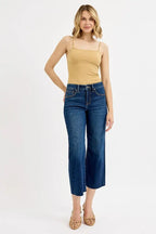 RISEN Full Size Tummy Control High Rise Crop Wide Jeans Plus Size