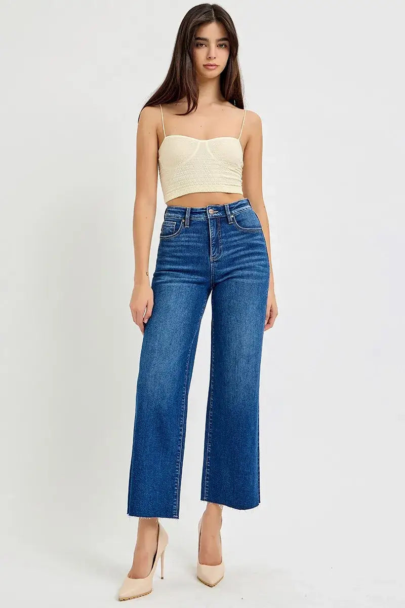 RISEN Full Size Tummy Control High Rise Wide Crop Jeans Plus Size