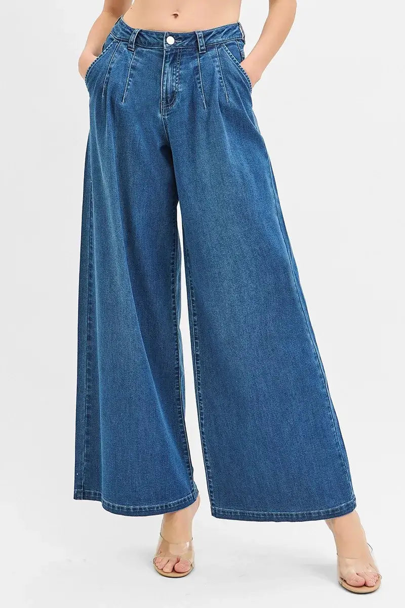 RISEN Mid Rise Fit Wide Leg Knit Denim Look Jeans Hauptbild
