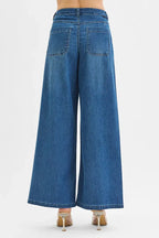 RISEN Mid Rise Fit Wide Leg Knit Denim Look Jeans