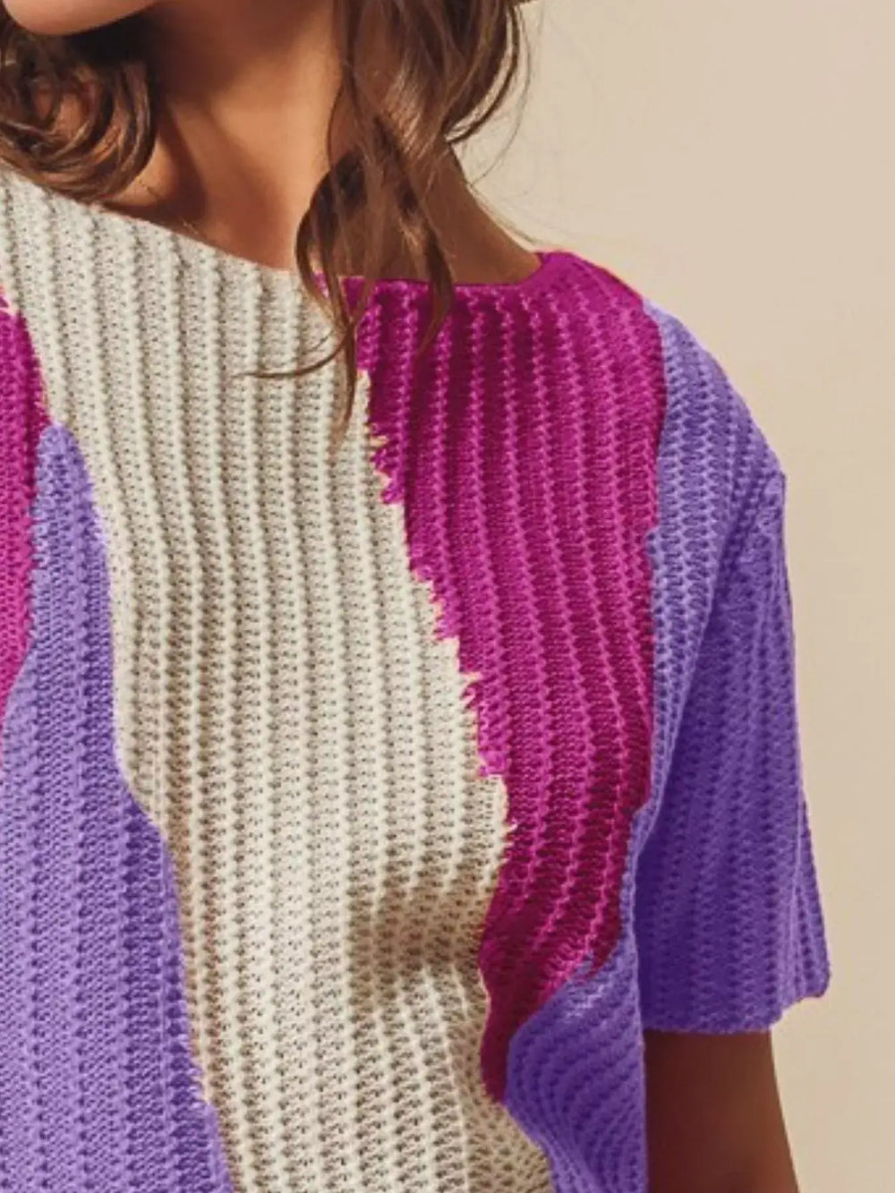 SO ME Boat Neck Multi Colored Lightweight Sweater Top