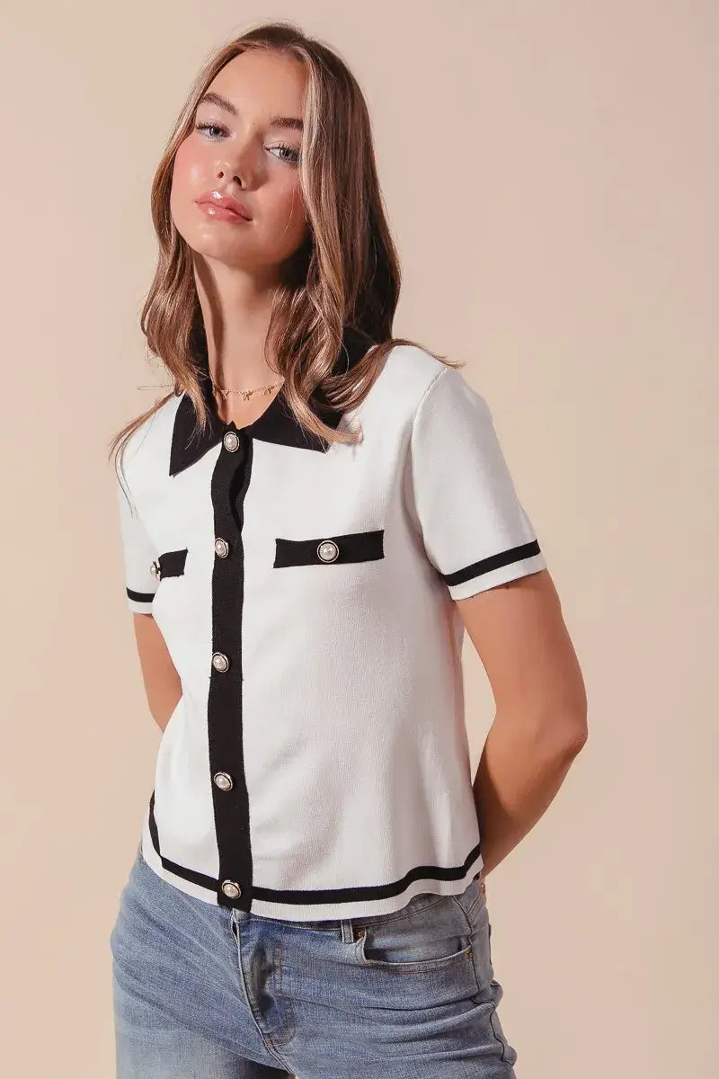 SO ME Button Down Knitted Sweater Shirt Top