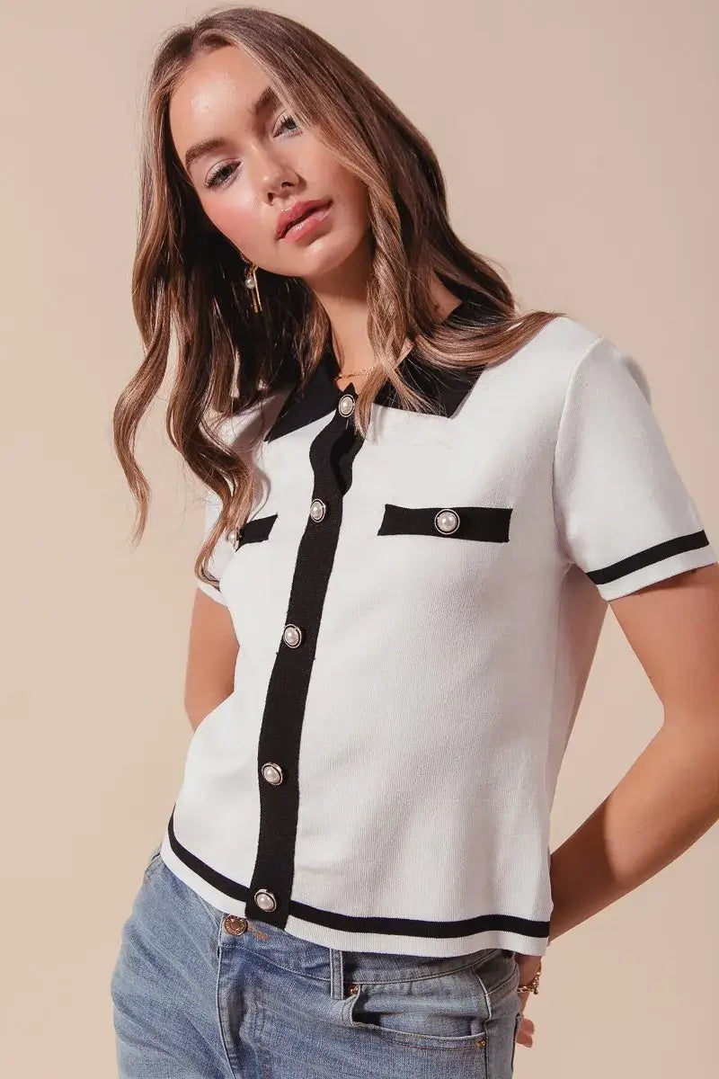 SO ME Button Down Knitted Sweater Shirt Top