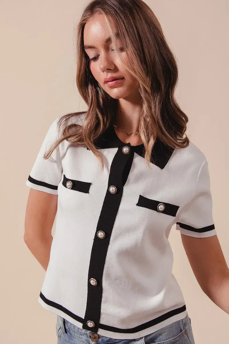 SO ME Button Down Knitted Sweater Shirt Top