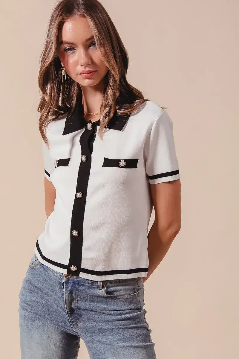 SO ME Button Down Knitted Sweater Shirt Top