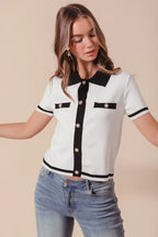 SO ME Button Down Knitted Sweater Shirt Top