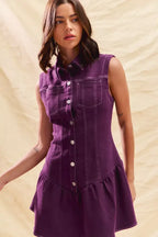 SO ME Button Down Sleeveless Collared Game Day Mini Dress