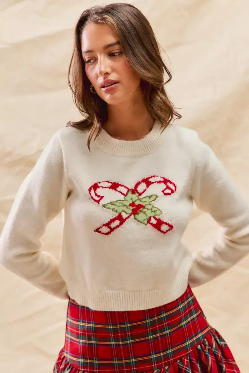 SO ME Christmas Candy Cone Cropped Sweater