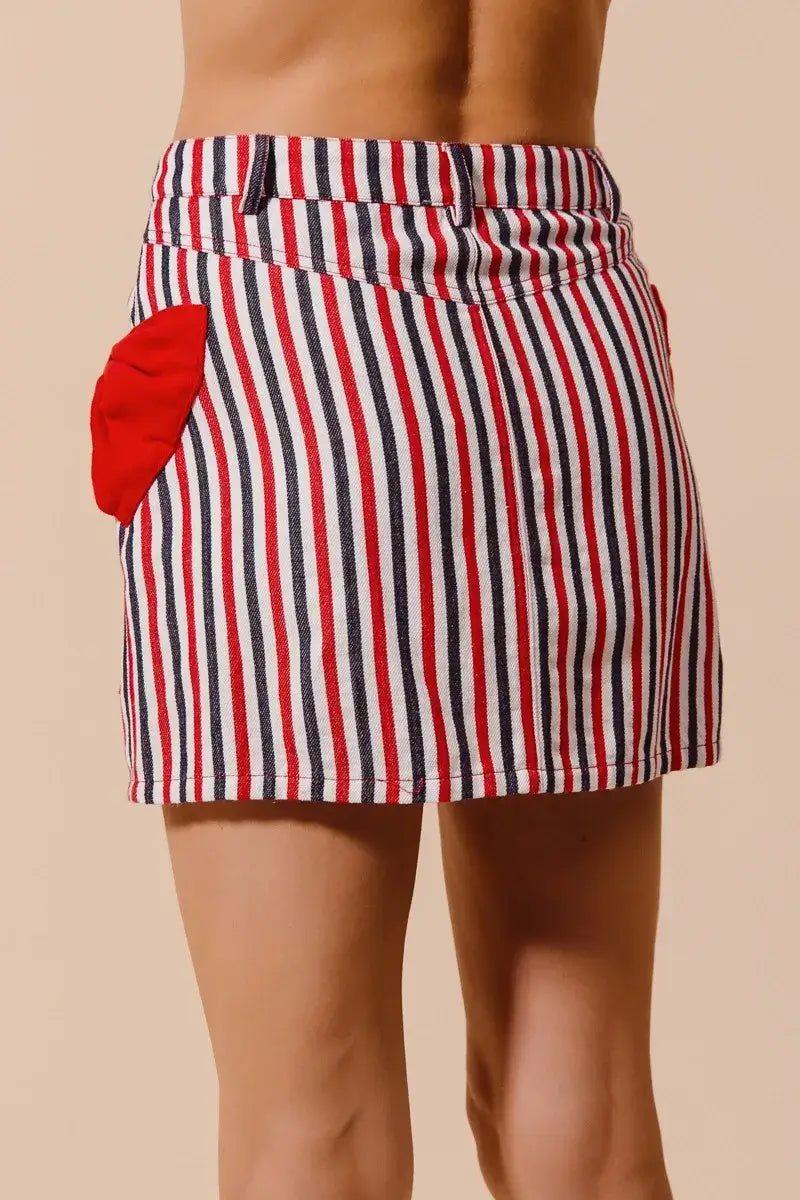 SO ME Contrast Bow Knot Pocket Fourth Of July Denim Skirt