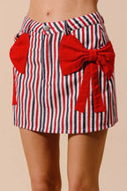 SO ME Contrast Bow Knot Pocket Fourth Of July Denim Skirt