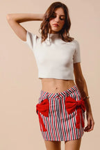 SO ME Contrast Bow Knot Pocket Fourth Of July Denim Skirt