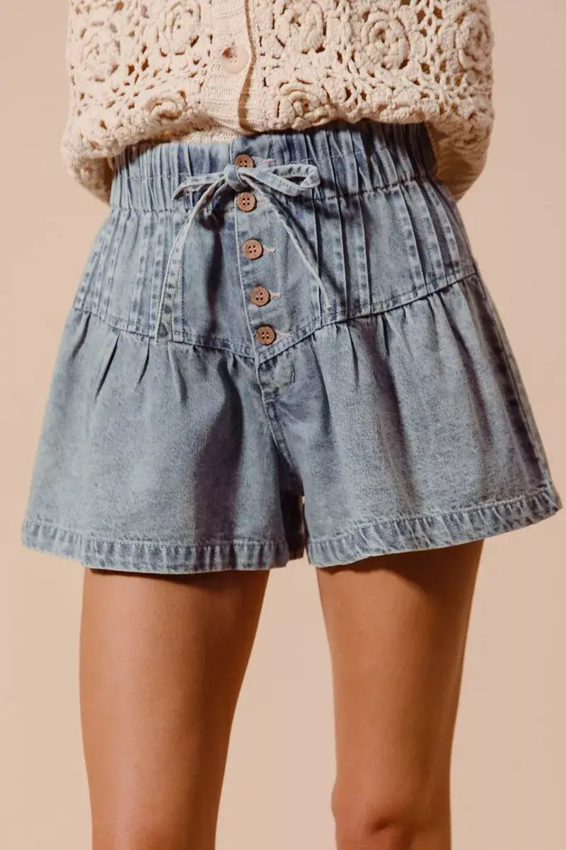 SO ME Flared Denim Shorts with Elasticized Waist Image principale du produit
