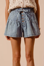 SO ME Flared Denim Shorts with Elasticized Waist